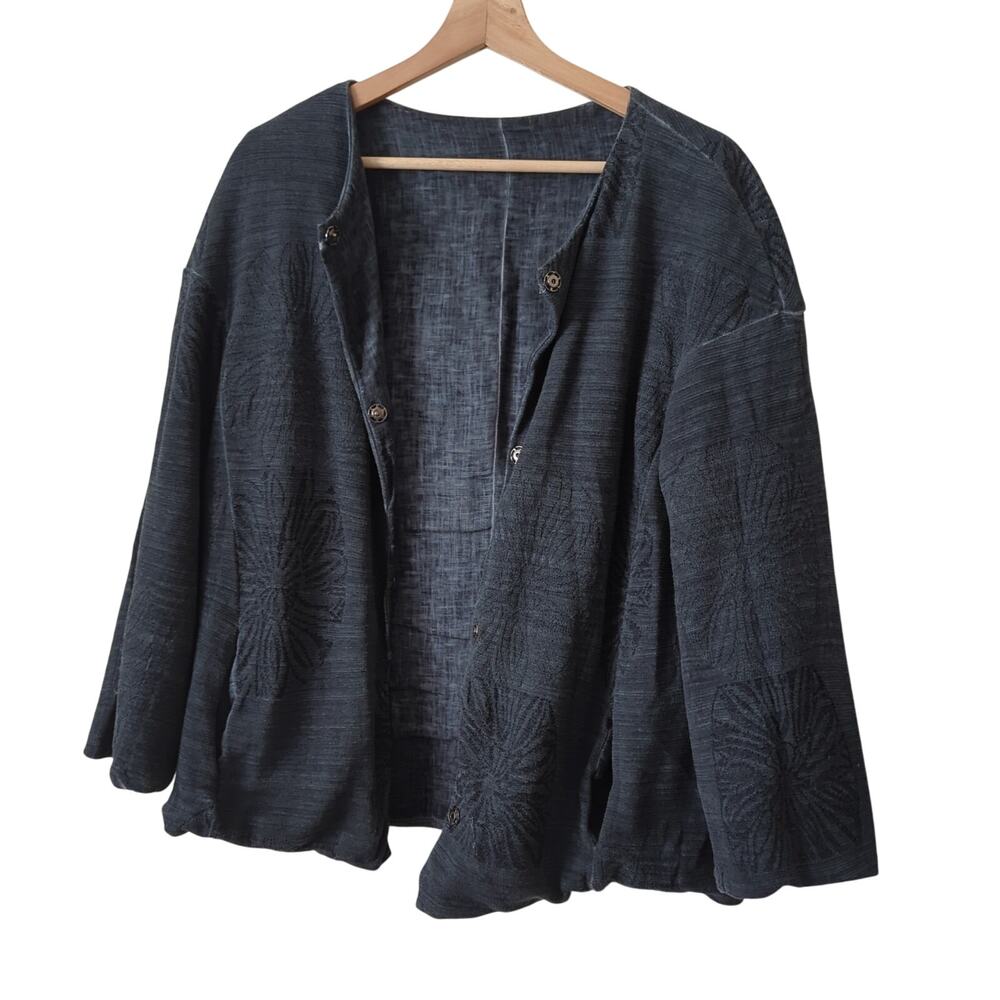 Tandem Made in Italy Jacket Top Womens OS Lagenlook Linen Blend Reversible Gray
